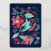 Monogram Red Bow Wreath Blue Christmas Party Gold Folie Feestdagenkaart (Achterkant)