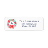 Monogram Red Bow Wreath Holiday Address Label (Voorkant)