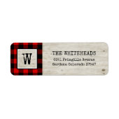 Monogram Red Buffalo Pset Rustic Wood Holiday Etiket (Voorkant)