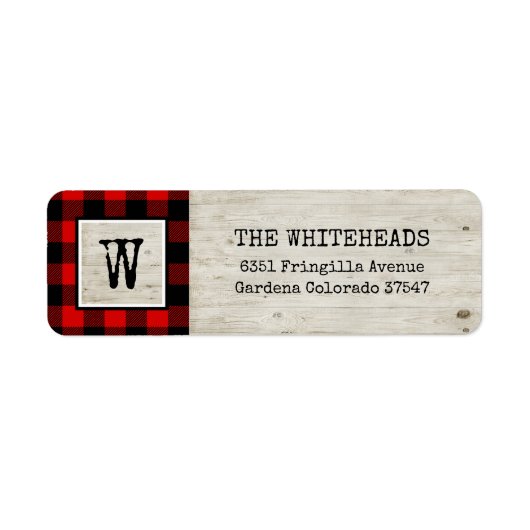 Monogram Red Buffalo Pset Rustic Wood Holiday Etiket (Voorkant)