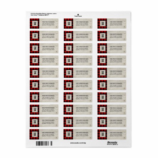 Monogram Red Buffalo Pset Rustic Wood Holiday Etiket (Full Sheet)