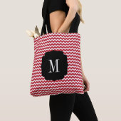 Monogram Red Chevron Holiday Kerstmis Tote Bag (Dichtbij)