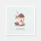 Monogram Red Christmas Party Hot Cocoa Coffee  Servet (Voorkant)