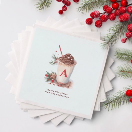 Monogram Red Christmas Party Hot Cocoa Coffee  Servet
