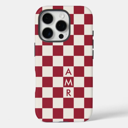Monogram Red Cream Checkered Pattern Case-Mate iPhone Case (Achterkant)