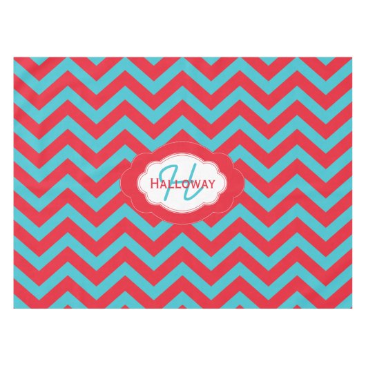 Monogram Red en Blue Chevron kersttablet Tafelkleed (Voorkant (Horizontaal))