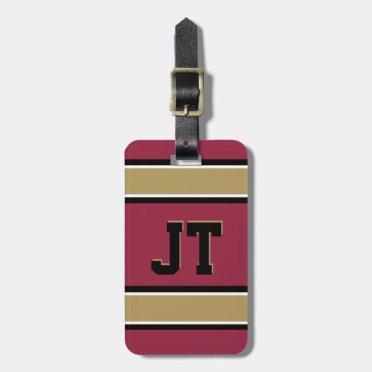 Monogram Red en Gold Sport Stripes Bagagelabel (Voorkant verticaal)