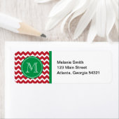 Monogram Red en Green Chevron Holiday Kerstmis Etiket (Insitu)