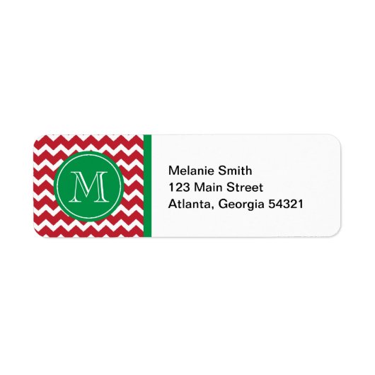 Monogram Red en Green Chevron Holiday Kerstmis Etiket (Voorkant)