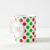 Monogram Red en Green Polka Dot Pattern Kerstmis Koffiemok (Voorkant links)