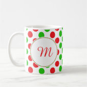Monogram Red en Green Polka Dot Pattern Kerstmis Koffiemok (Links)