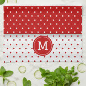 Monogram Red en White Polka Dot Theedoek (Gevouwen)