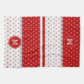 Monogram Red en White Polka Dot Theedoek (Horizontaal)