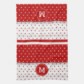 Monogram Red en White Polka Dot Theedoek (Verticaal)