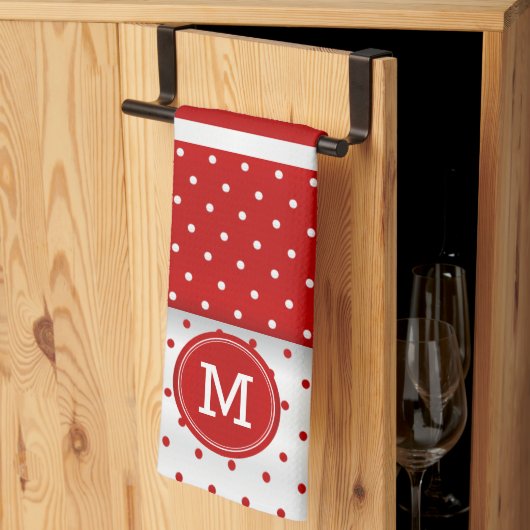 Monogram Red en White Polka Dot Theedoek (Derde Gevouwen)