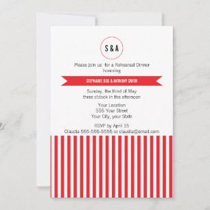 Monogram Red en White Stripes Pattern Rehearsal Kaart