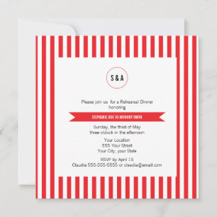 Monogram Red en White Stripes Pattern Rehearsal Kaart