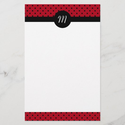 Monogram Red en zwarte poka Dots Briefpapier (Voorkant)