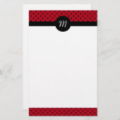 Monogram Red en zwarte poka Dots Briefpapier (Voorkant / Achterkant)
