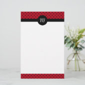Monogram Red en zwarte poka Dots Briefpapier (Staand voorkant)