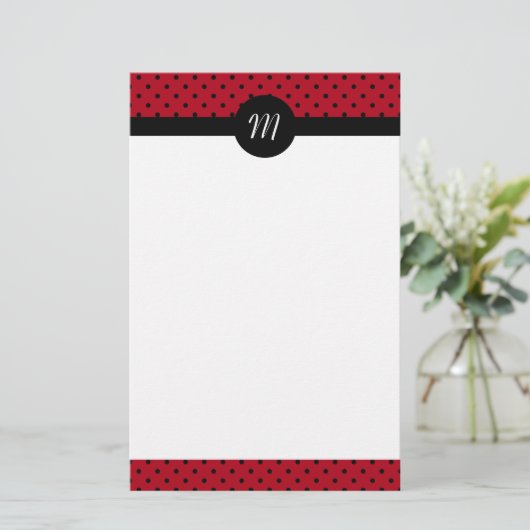 Monogram Red en zwarte poka Dots Briefpapier (Staand voorkant)
