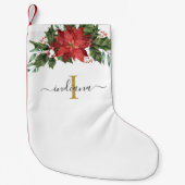 Monogram Red Floral Rustige kerstFeestdagen Kleine Kerstsok (Voorkant)