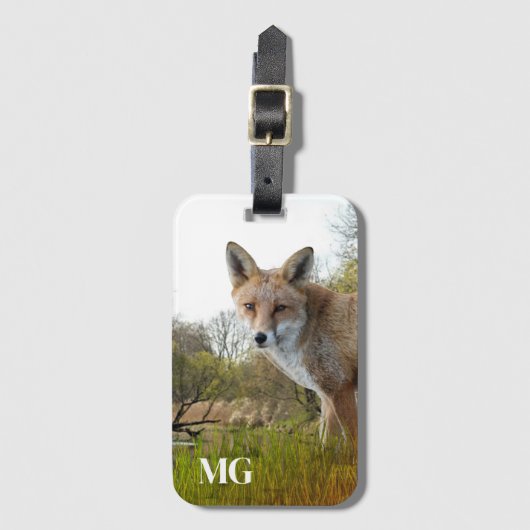 Monogram Red Fox Wildlife en Natuur Bagagelabel (Voorkant (verticaal))