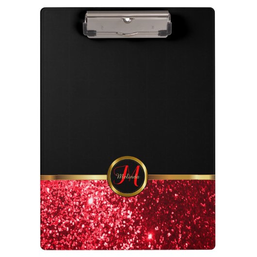 Monogram Red Glitter Design Klembord (Voorkant)