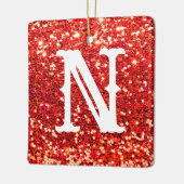 Monogram Red Glitter Metallic Kerstfeestdag Keramisch Ornament (Links)
