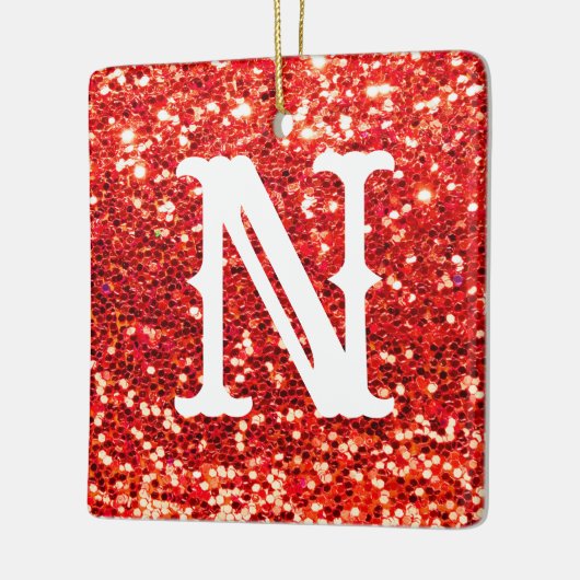 Monogram Red Glitter Metallic Kerstfeestdag Keramisch Ornament (Links)