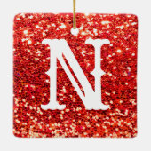 Monogram Red Glitter Metallic Kerstfeestdag Keramisch Ornament (Achterkant)