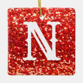 Monogram Red Glitter Metallic Kerstfeestdag Keramisch Ornament (Voorkant)