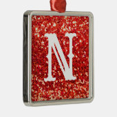 Monogram Red Glitter Metallic Kerstfeestdag Metalen Ornament (Rechts)
