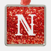 Monogram Red Glitter Metallic Kerstfeestdag Metalen Ornament (Voorkant)