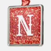 Monogram Red Glitter Metallic Kerstfeestdag Metalen Ornament (Links)