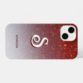 Monogram Red Glitter Ombre iPhone Hoesje (Achterkant horizontaal)