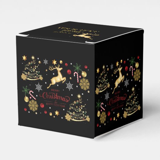 monogram Red Gold Reindeer Merry kerstboom Bedankdoosjes (Voorkant Zijde)