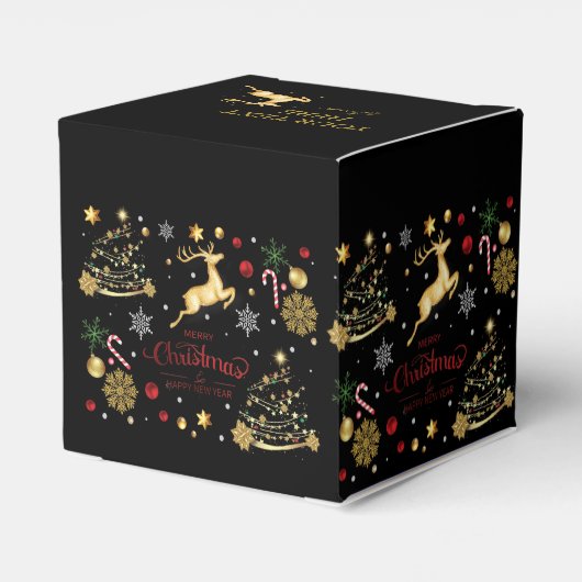 monogram Red Gold Reindeer Merry kerstboom Bedankdoosjes (Achterkant)