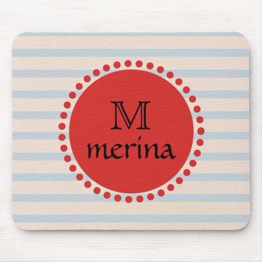 Monogram Red Gold Striped Cirkel Muismat (Voorkant)