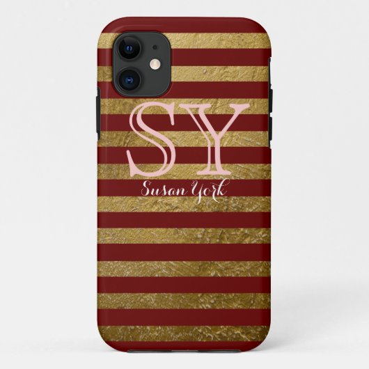 monogram red golden stripes chique stijl Case-Mate iPhone case (Achterkant)