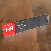 Monogram Red Gray Pattern Modern Naambordje (Zijkant)