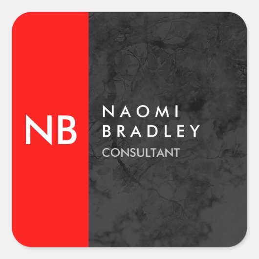 Monogram Red Gray Pattern Modern Vierkante Sticker (Voorkant)