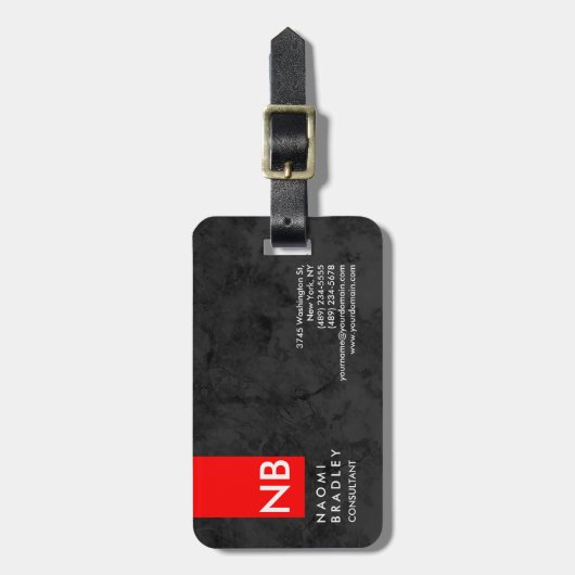 Monogram Red Gray Pattern Moderne Consultant Bagagelabel (Voorkant verticaal)