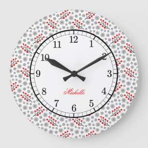 Monogram Red Gray Scandinavian Floral Pattern Grote Klok