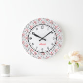 Monogram Red Gray Scandinavian Floral Pattern Grote Klok (Huis)
