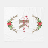 Monogram Red Green Kerstmis Floral Antlers Fleece Deken (Voorkant (Horizontaal))