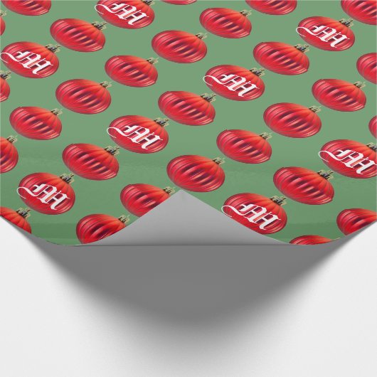 Monogram Red Green-kerstversiering Cadeaupapier (Hoek)