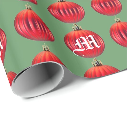 Monogram Red Green-kerstversiering Cadeaupapier (Rol Hoek)