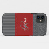 Monogram Red, grijs Damask Stripe iPhone 5 Hoesje (Achterkant (horizontaal))