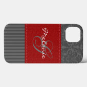 Monogram Red, grijze Damask Stripe iPad Air Case (Achterkant (horizontaal))